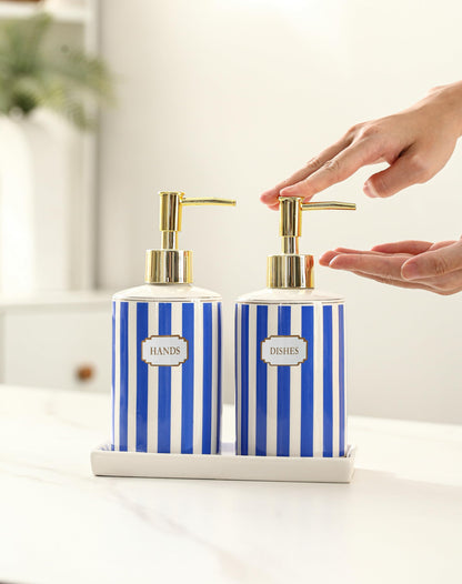 Blue and White Chinoiserie Bathroom Set, 4 Pieces