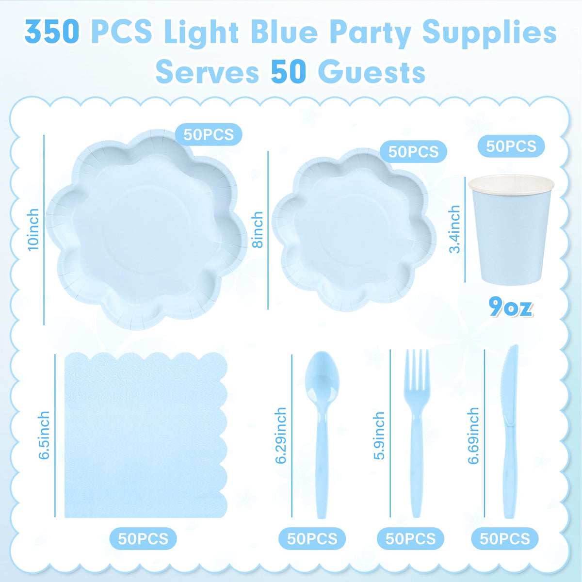 Blue and White Paper Tableware Set, Serves 50