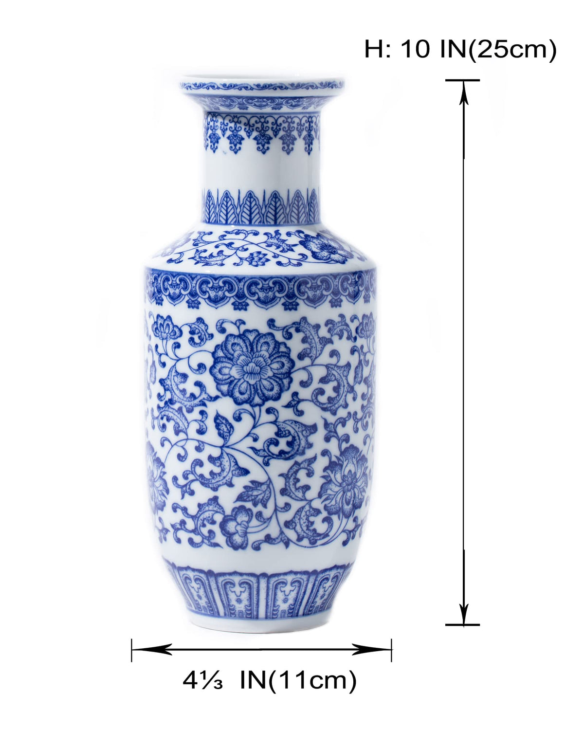 GaLouRo Blue and White Ginger Jar Vase, 9 to 10 Inch