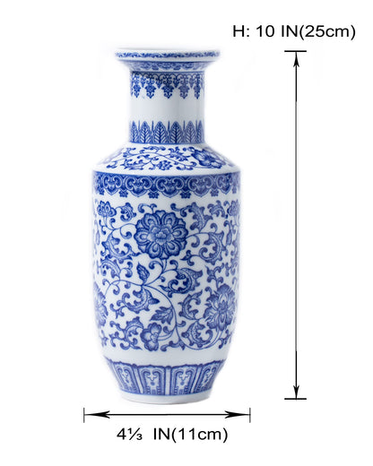 GaLouRo Blue and White Ginger Jar Vase, 9 to 10 Inch