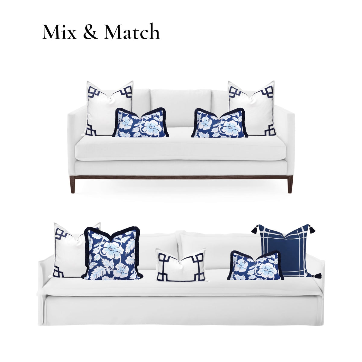 Navy Greek Key Outdoor Lumbar Pillow Cover, 12x20