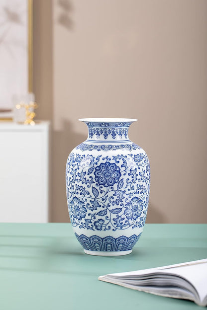 GaLouRo Blue and White Ginger Jar Vase, 9 to 10 Inch