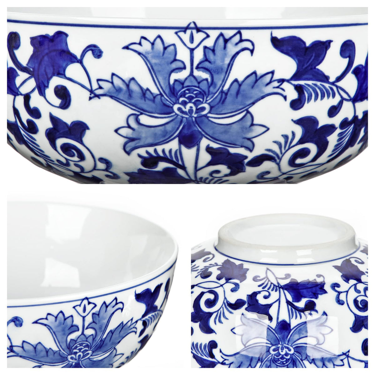 Blue and White Chinoiserie Bowl Planter, 9 Inch