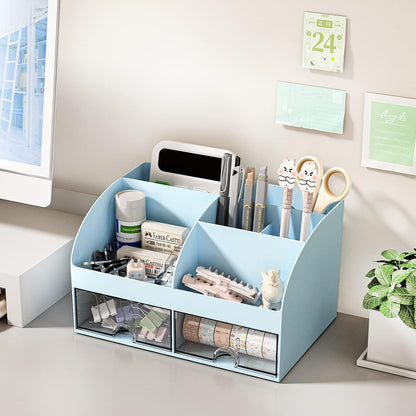 Blue Desk Organizer with 2 Drawers