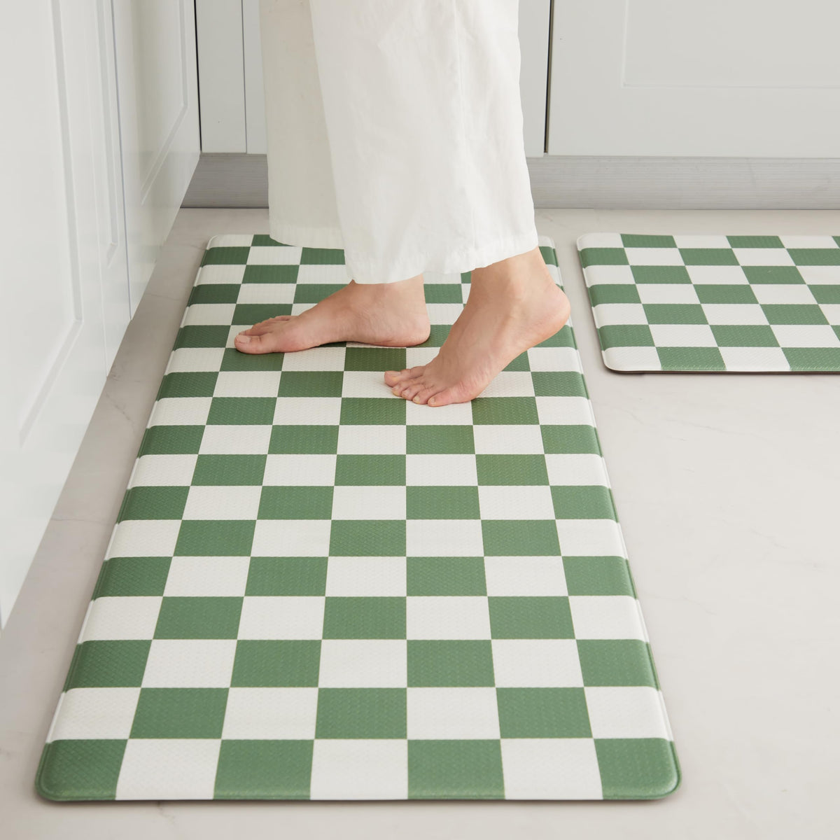 Navy Checkered Kitchen Mats, Set of 2