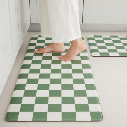 Navy Checkered Kitchen Mats, Set of 2