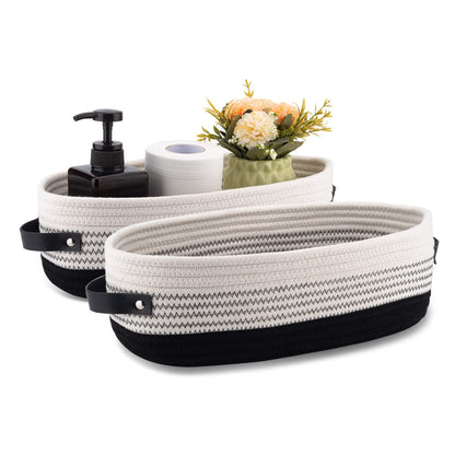 Woven Cotton Rope Toilet Tank Basket, Navy and White