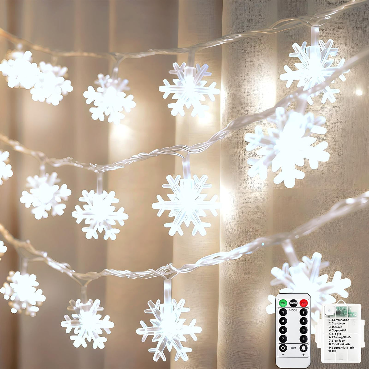 Blue Snowflake String Lights, 20 ft