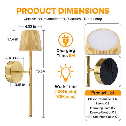 Blue Cordless Rechargeable Wall Sconces, Set of 2
