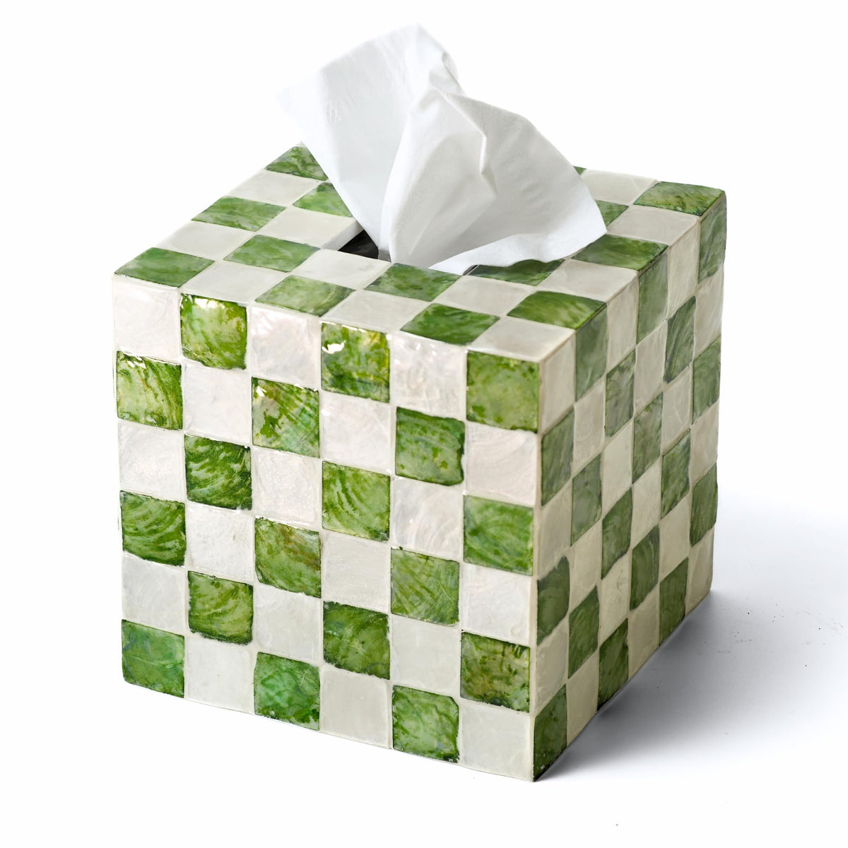 Navy Capiz Square Tissue Box Cover