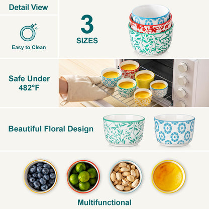 Floral Ceramic Ramekins, Set of 6