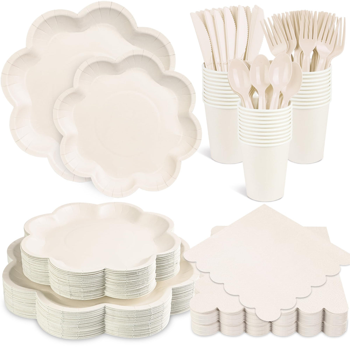 Blue and White Paper Tableware Set, Serves 50