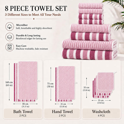Striped Bath Towel Set, 8 Piece