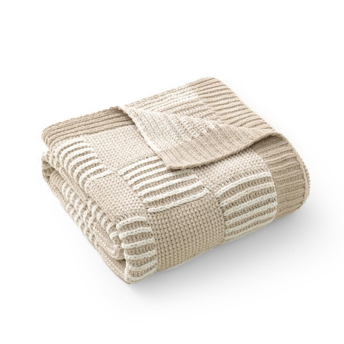Checkered Knit Throw Blanket, Blue, 50 x 60 Inch