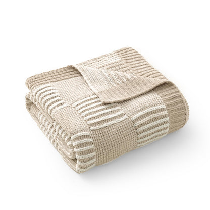 Checkered Knit Throw Blanket, Blue, 50 x 60 Inch