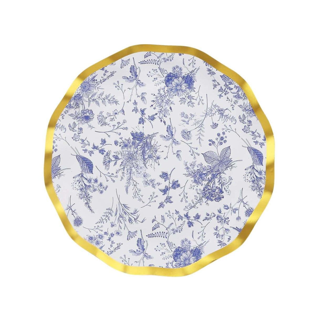 Blue and White Chinoiserie Dessert Plates with Gold Rim, 25 Pack