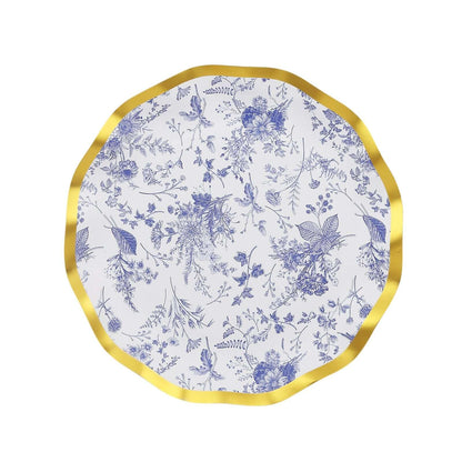Blue and White Chinoiserie Dessert Plates with Gold Rim, 25 Pack
