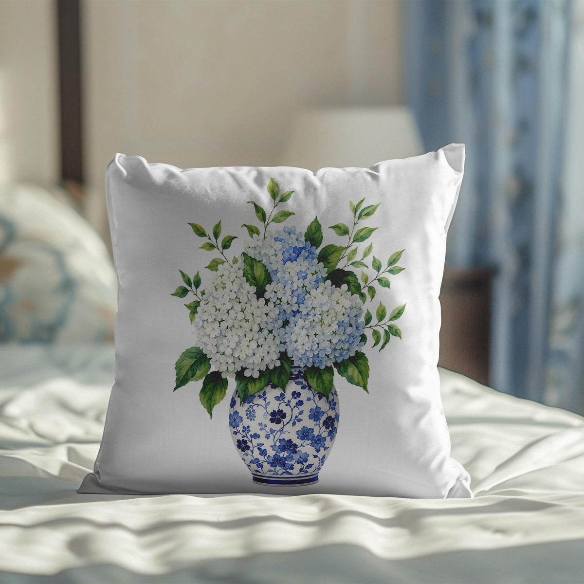 Blue Chinoiserie Bird and Peony Pillow Cover, 18x18