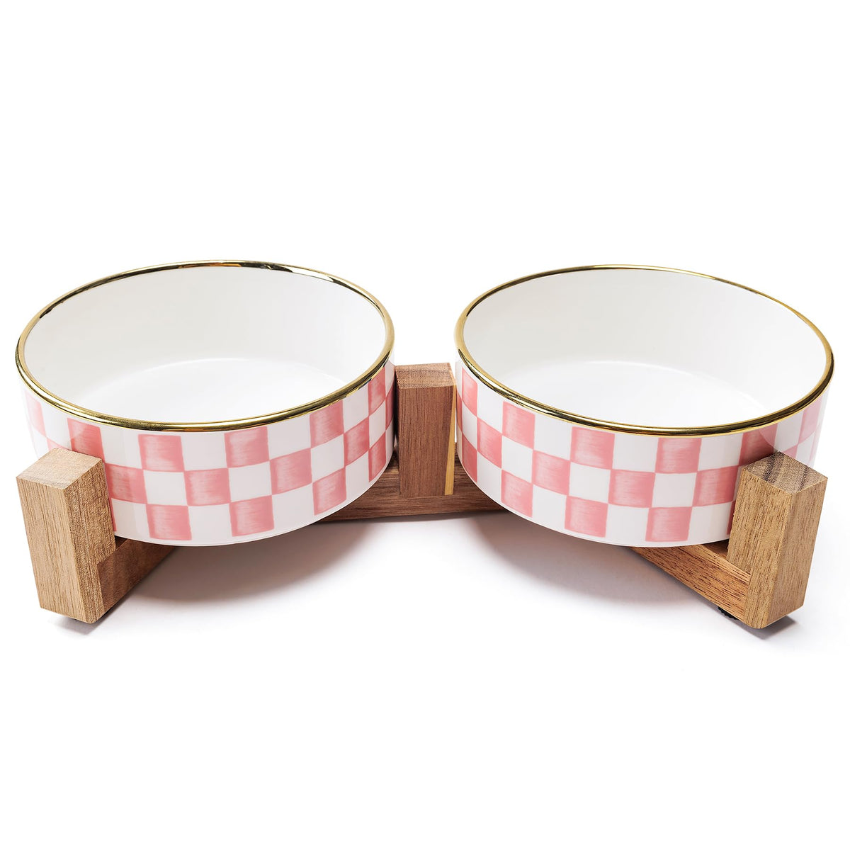 Blue and White Checkered Ceramic Dog Bowls