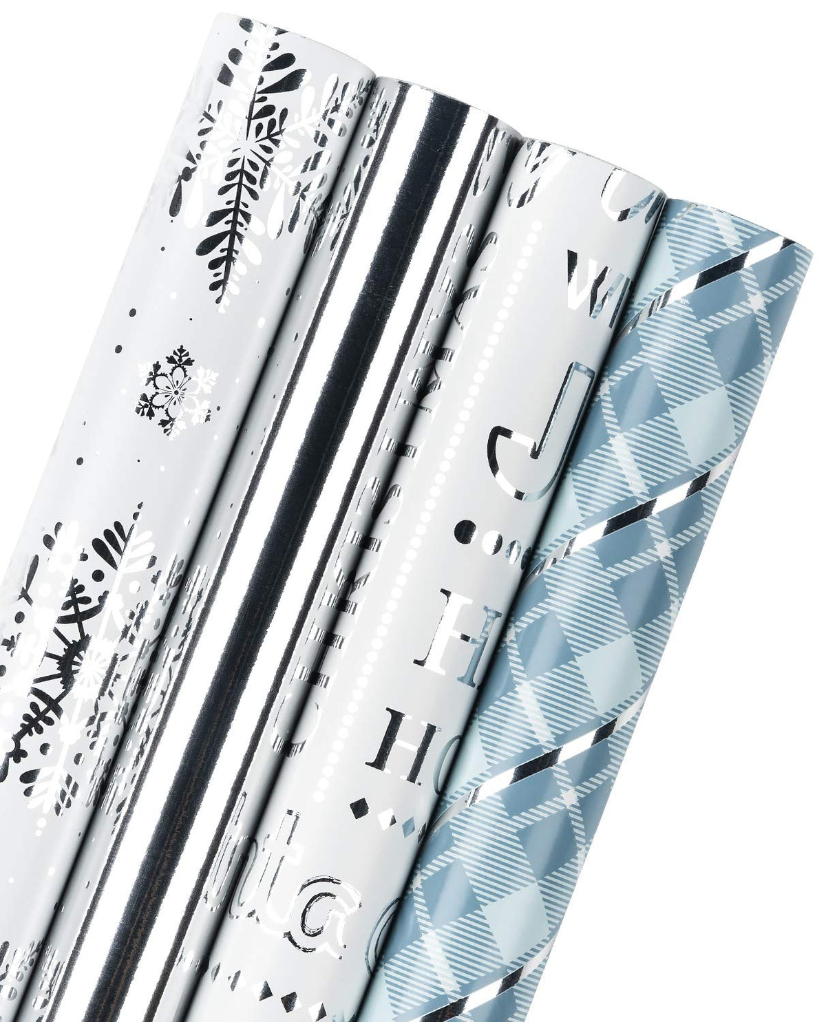Christmas Wrapping Paper Rolls, Blue and Silver, 4 Rolls