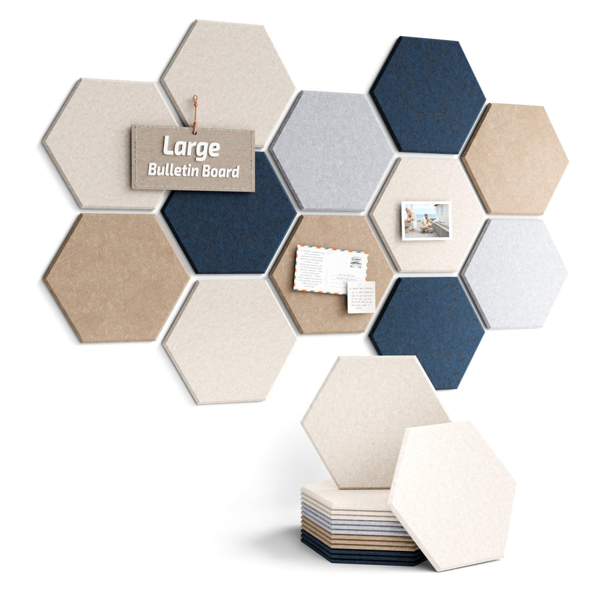 Blue Hexagon Felt Pin Board Tiles, 12 Pack