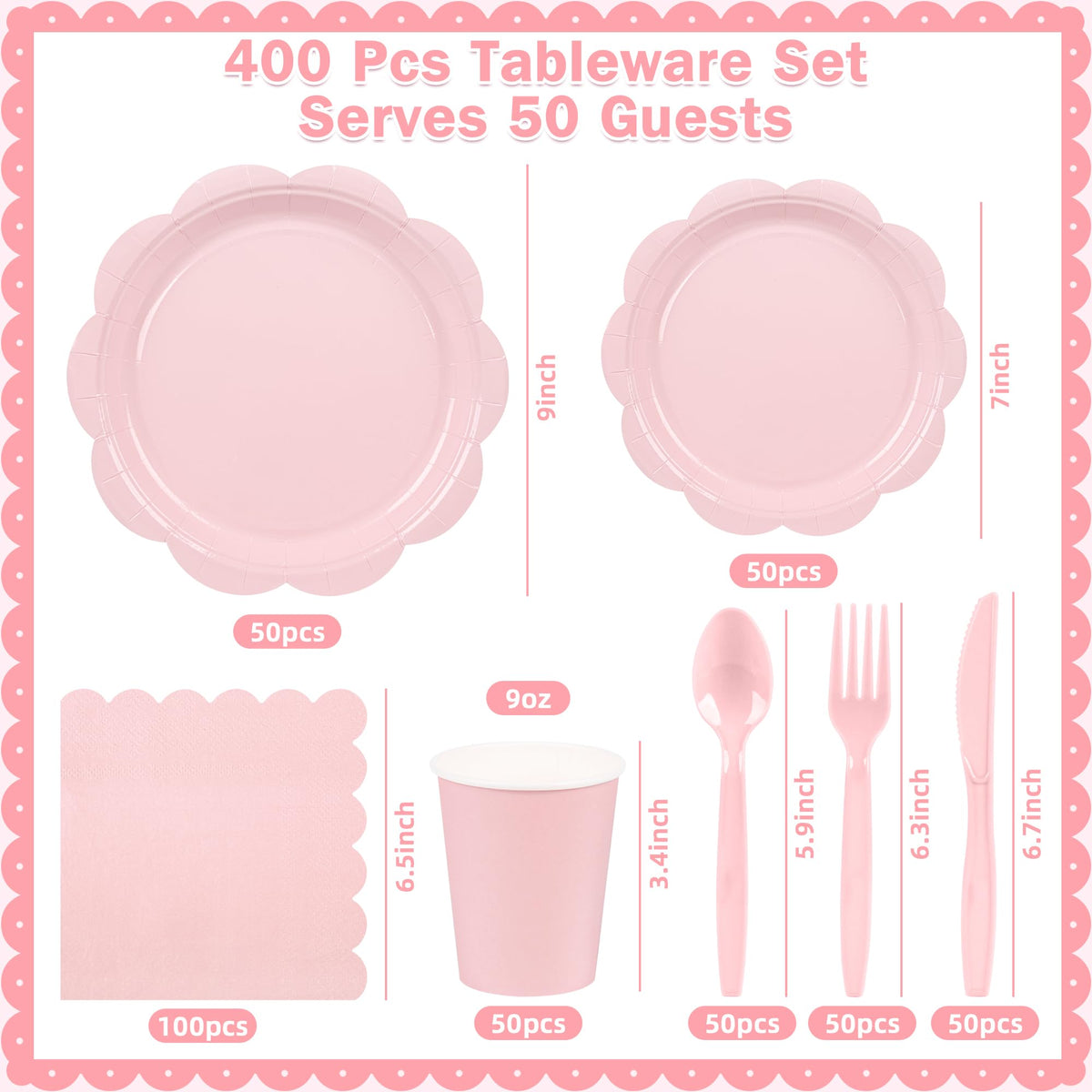 Blue Scalloped Paper Plates and Napkins, Serves 24