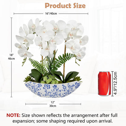 Briful Faux Orchid in Blue and White Boat Vase