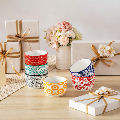 Floral Ceramic Ramekins, Set of 6