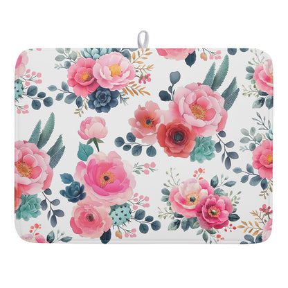 Blue Chinoiserie Floral Dish Drying Mat