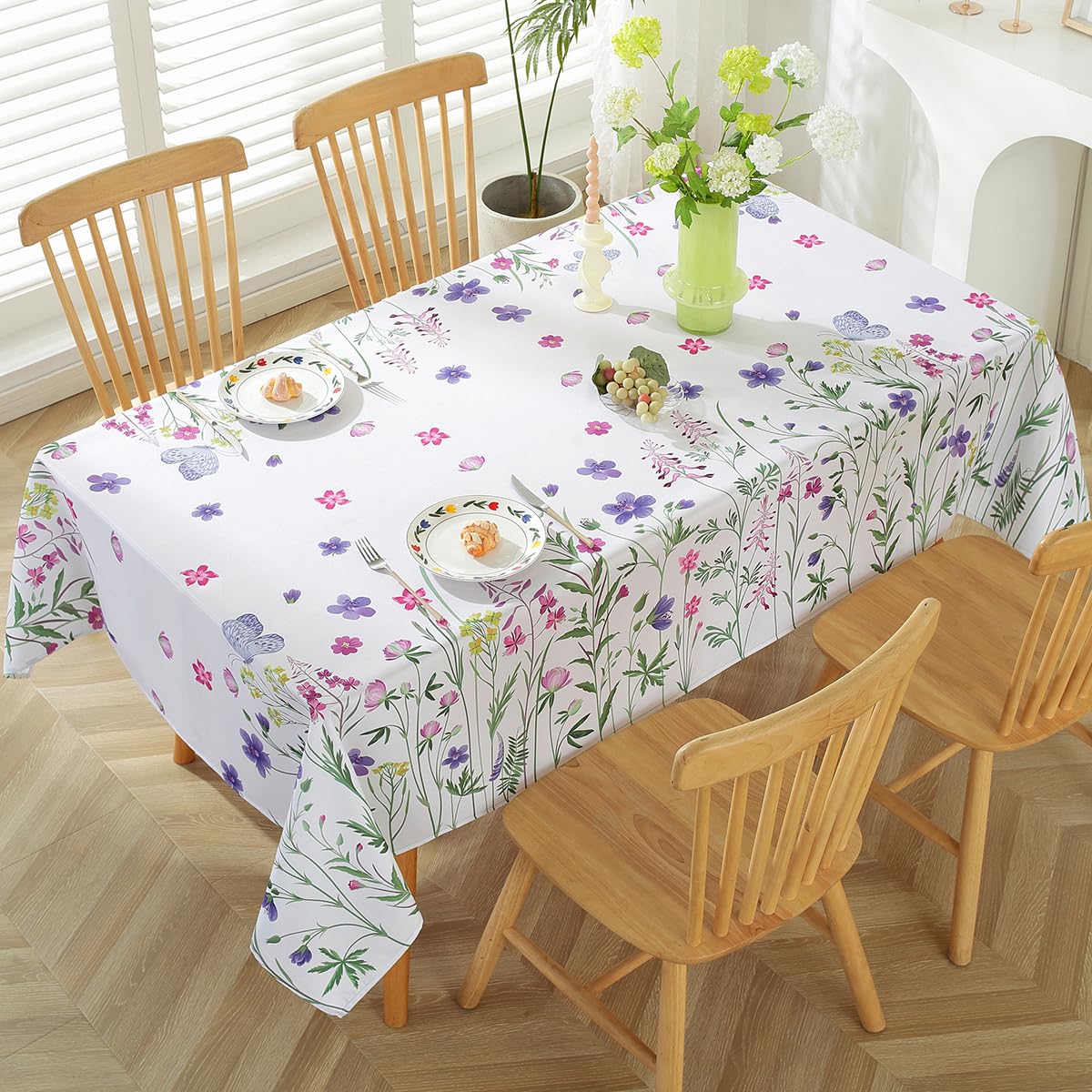 Blue and White Floral Tablecloth, Rectangle