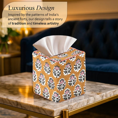 Block Print Cotton Tissue Box Cover, Apatite Blue