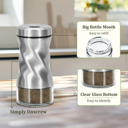 Glass Salt and Pepper Shakers, Adjustable, 4 oz, Set of 2
