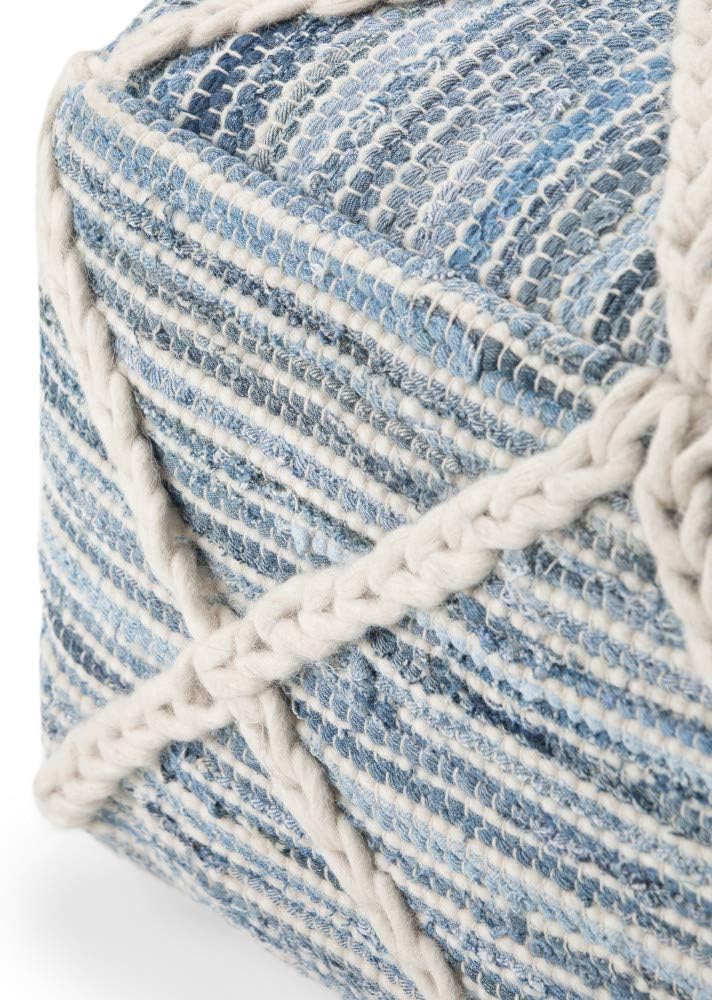 Simpli Home Cowan Blue Wool Square Pouf