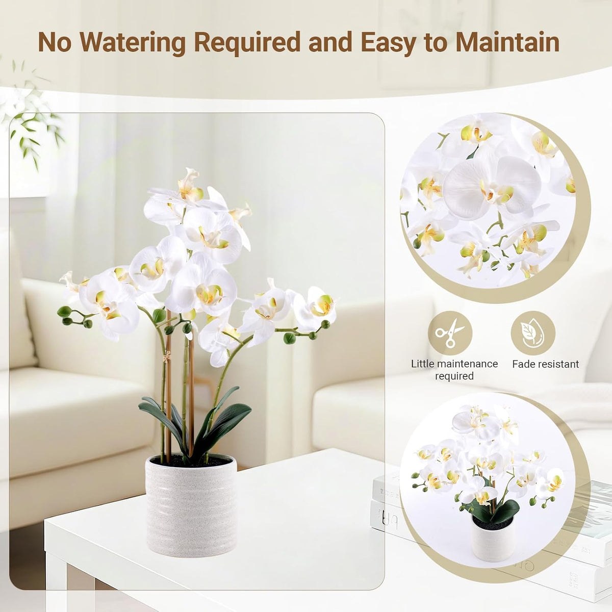 Faux White Orchid in Pot, 23 Inch