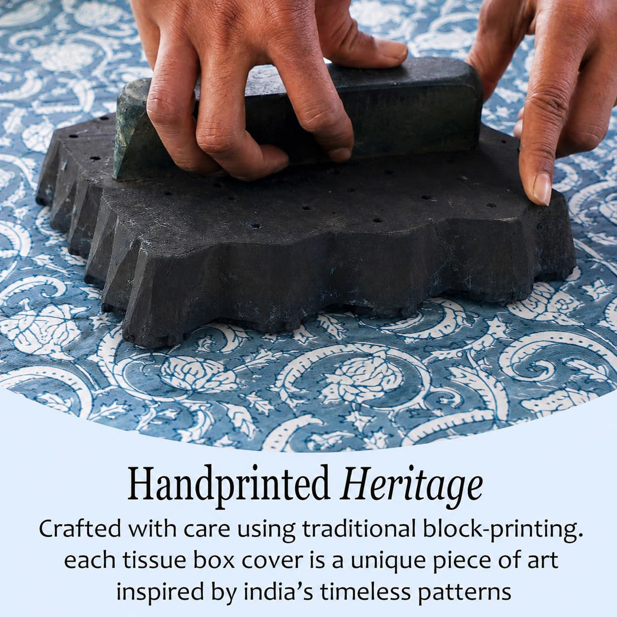 Block Print Cotton Tissue Box Cover, Apatite Blue