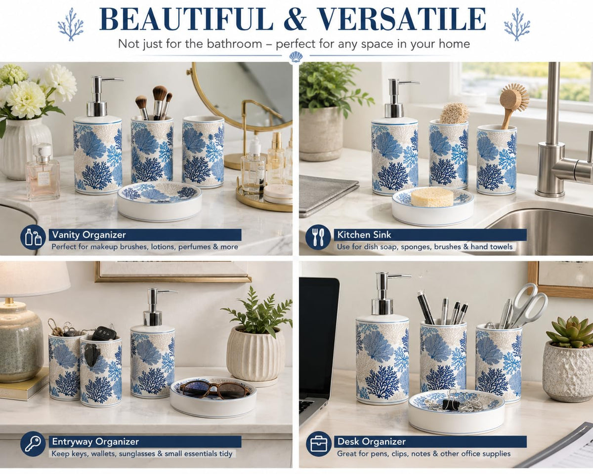 Blue and White Chinoiserie Bathroom Set, 4 Pieces