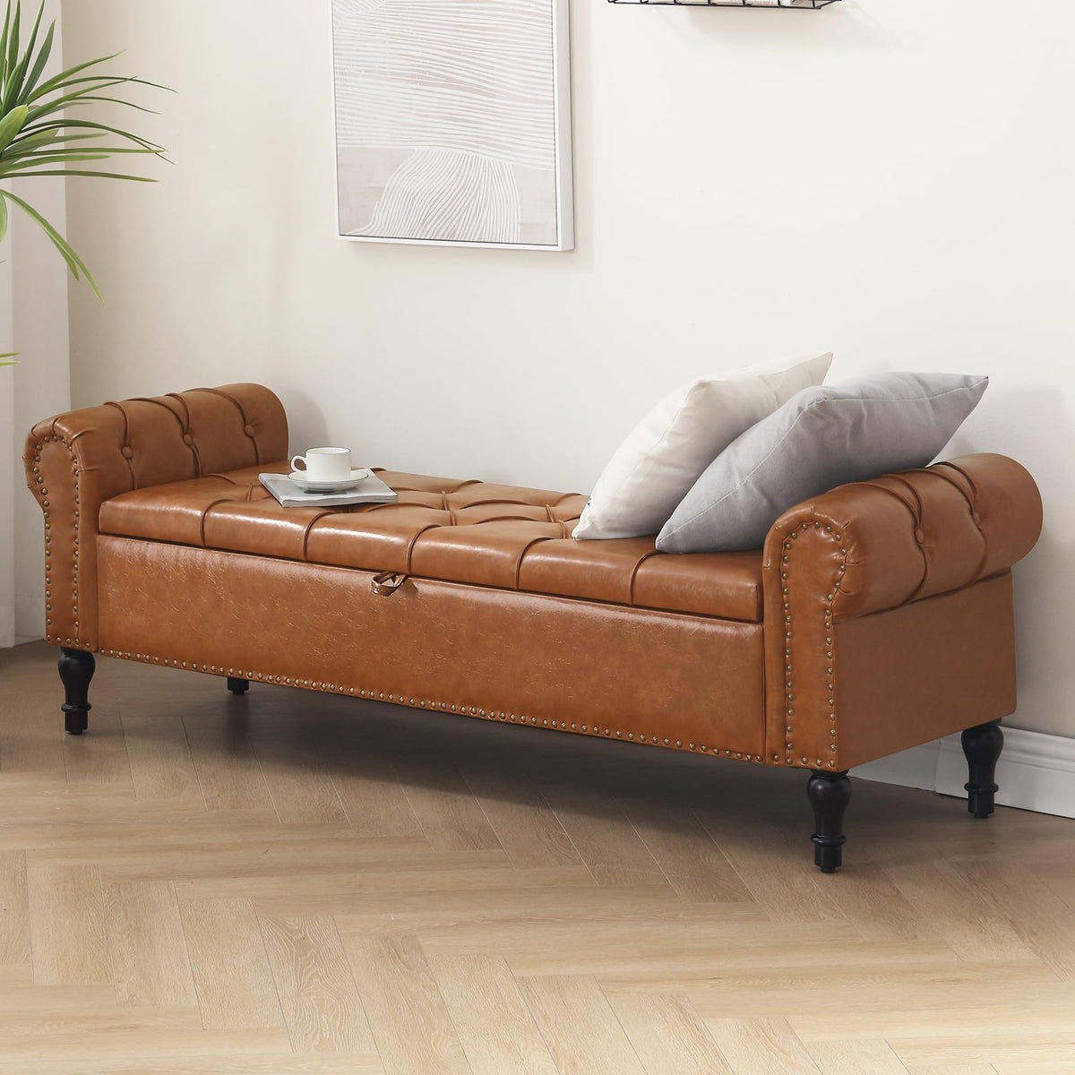 Navy Velvet Tufted Storage Bench