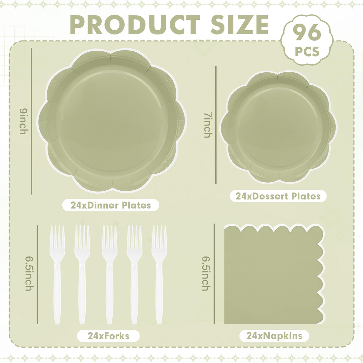 Blue Scalloped Paper Plates and Napkins, Serves 24