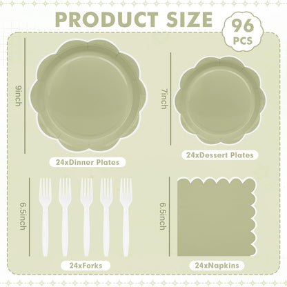 Blue Scalloped Paper Plates and Napkins, Serves 24