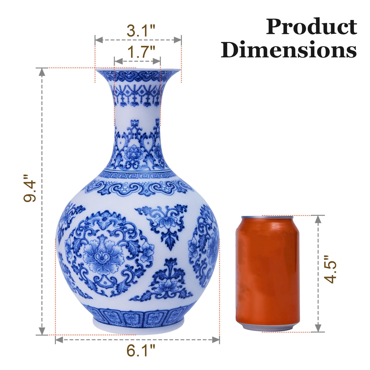 Blue and White Chinoiserie Trumpet Vase, 10 Inch