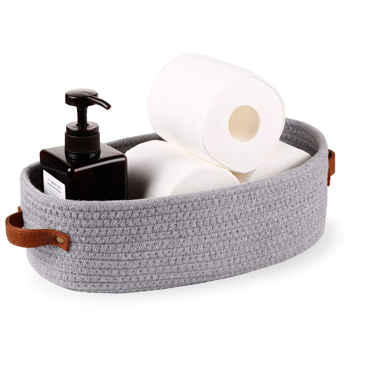 Woven Cotton Rope Toilet Tank Basket, Navy and White