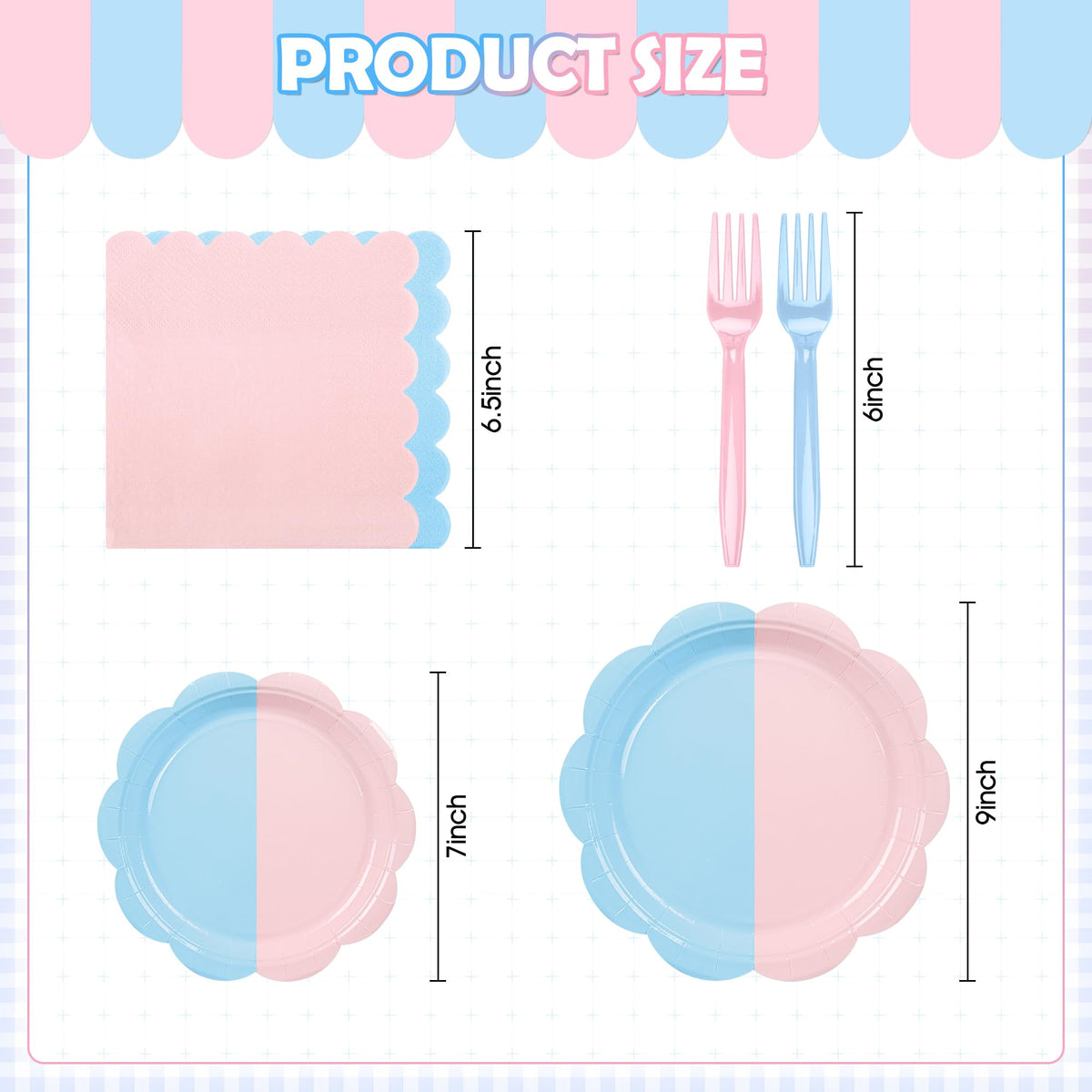 Blue Scalloped Paper Plates and Napkins, Serves 24