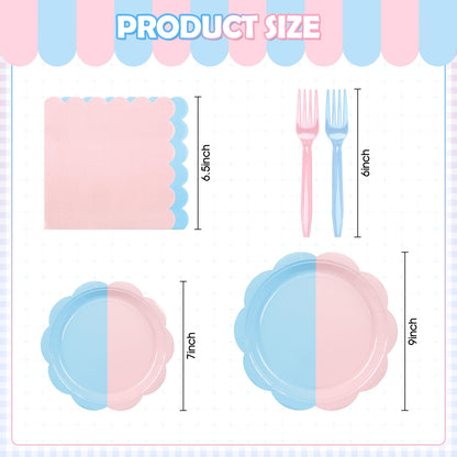 Blue Scalloped Paper Plates and Napkins, Serves 24