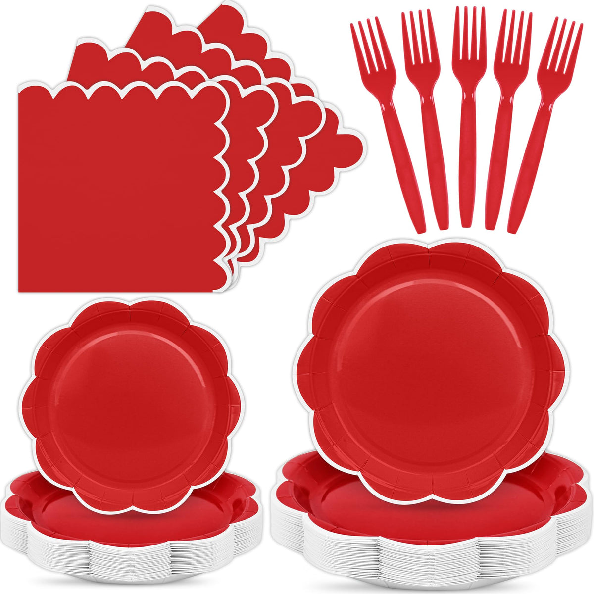 Blue Scalloped Paper Plates and Napkins, Serves 24