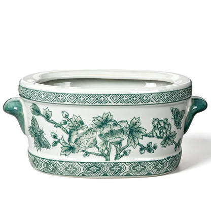 Blue Floral Oval Ceramic Cachepot, 10.6 in