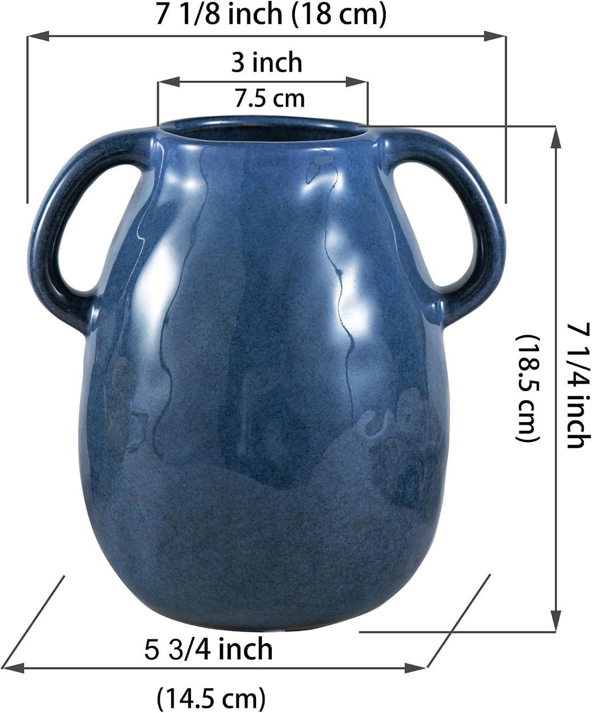 Blue Ceramic Vase with Two Handles