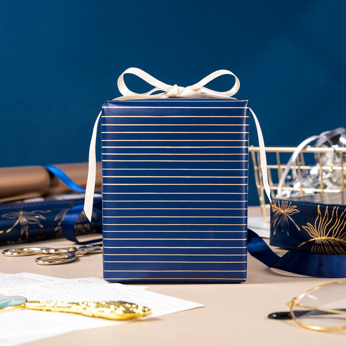 Christmas Wrapping Paper Rolls, Blue and Silver, 4 Rolls