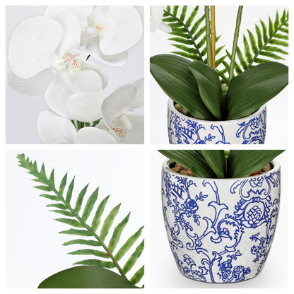 Briful Faux Orchid in Blue and White Ceramic Pot