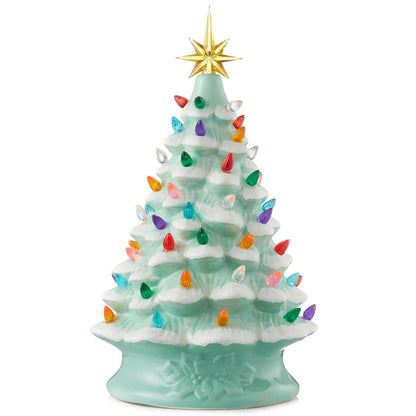 Hand Painted Ceramic Christmas Tree, 15 Inch Pre-Lit