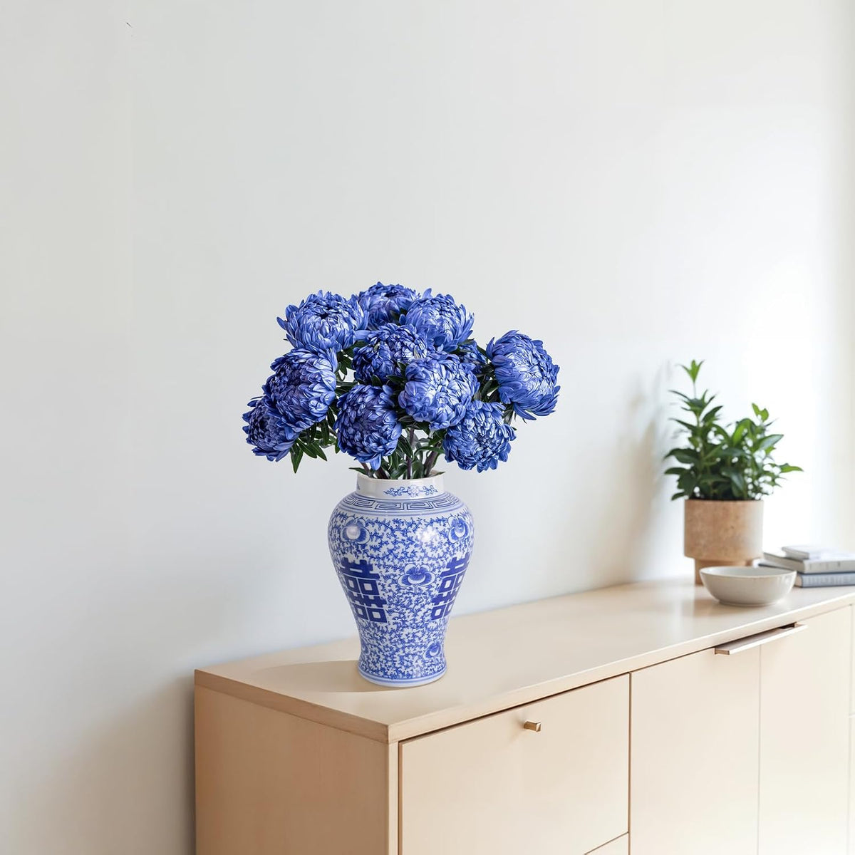 Blue and White Ginger Jar with Lid, 11 Inch